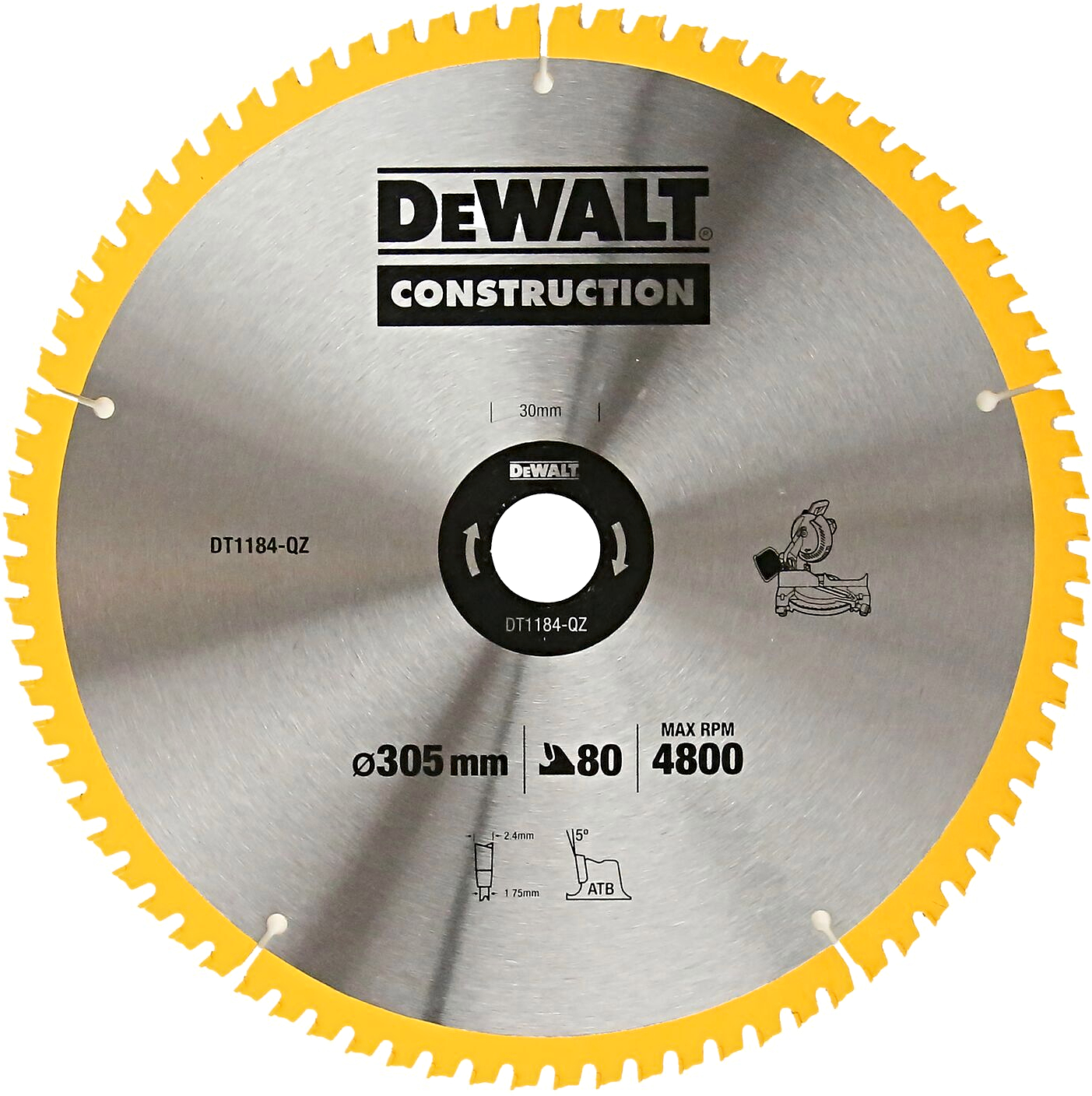 DeWALT 305x30mm pilový kotouč ATB 7°  (80 zubů)