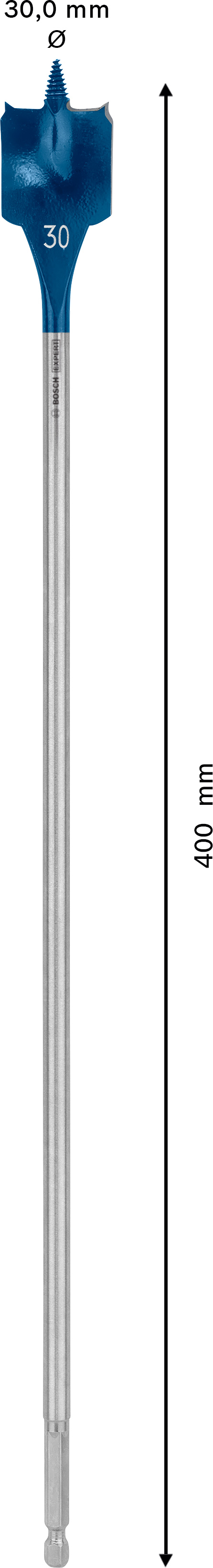 Plochý frézovací vrták do dřeva Bosch EXPERT Self Cut Speed Dostupné varianty: Plochý frézovací vrták do dřeva Bosch EXPERT Self Cut Speed 30 x 400 mm